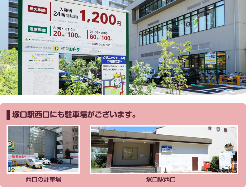 当院へのアクセス：車をご利用の方　駐車場がございます！